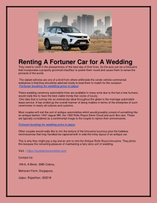 Renting A Fortuner Car for A Wedding