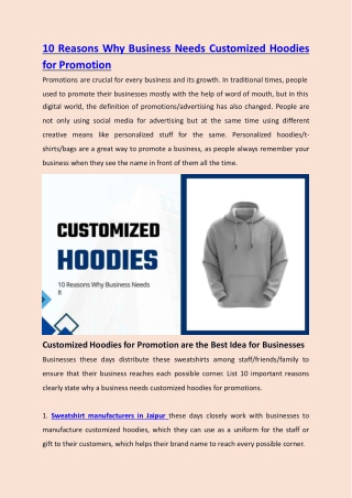 10 Reasons Why A Business Needs Customized Hoodies for Promotion