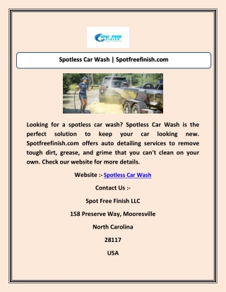 Spotless Car Wash | Spotfreefinish.com