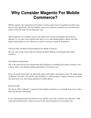 Why Consider Magento For Mobile Commerce?