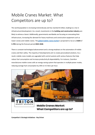 Mobile Cranes Market: What Competitors are up to?