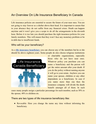 An Overview On Life Insurance Beneficiary In Canada