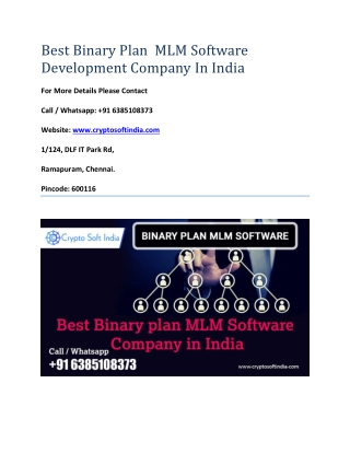 Best Binary Plan  MLM Software Development Company In India