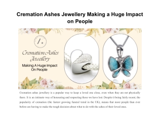 Cremation Ashes Jewellery Making a Huge Impact on People