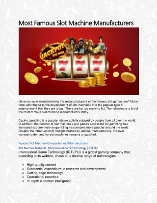 Most Famous Slot Machine Manufacturers