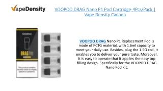 VOOPOO DRAG Nano P1 Pod Cartridge-4Pcs/Pack | Vape Density Canada