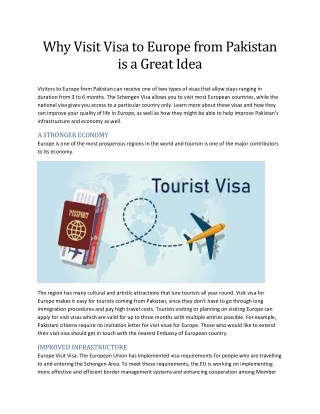 Why Visit Visa to Europe from Pakistan is a Great Idea