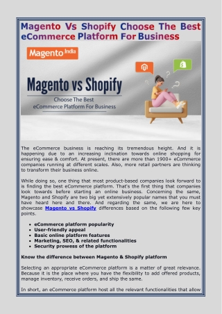 Magento Vs Shopify Choose The Best eCommerce Platform For Business