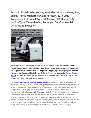 Portable Electric Vehicle Charger Market- Global Industry Size, Share, Trends, Opportunity, and Forecast, 2017-2027