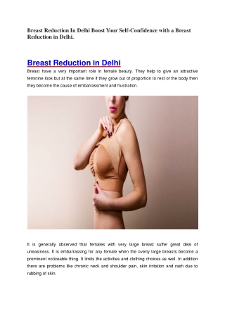 Breast Reduction In Delhi Boost Your Self-Confidence with a Breast Reduction in