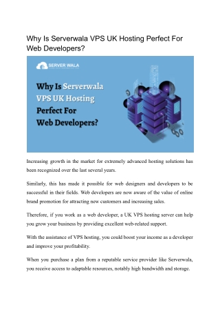 Why Is Serverwala VPS UK Hosting Perfect For Web Developers?