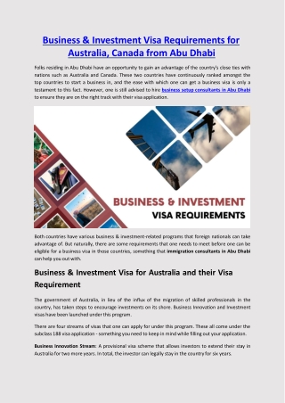 Business & Investment Visa Requirements for Australia, Canada from Abu Dhabi