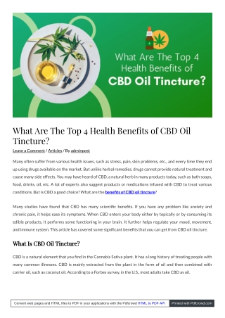 What Are The Top 4 Health Benefits of CBD Oil Tincture?