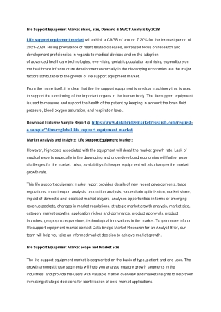 Life Support Equipment Market Share, Size, Demand & SWOT Analysis by 2028
