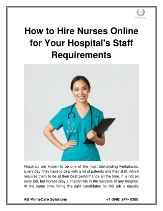 How to Hire Nurses Online for Your Hospital's Staff Requirements