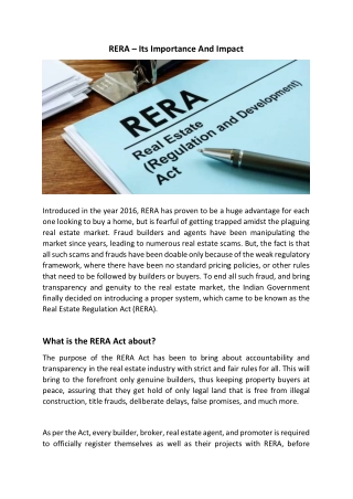 RERA – Its Importance And Impact