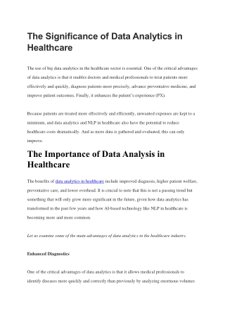 The Significance of Data Analytics in Healthcare