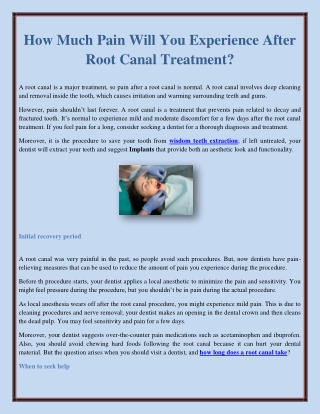 How Much Pain Will You Experience After Root Canal Treatment?