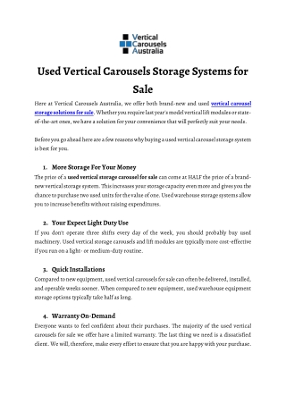 Used Vertical Carousels Storage Systems for Sale