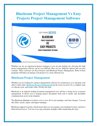 Bluebeam Project Management vs Easy Projects Project Management Software