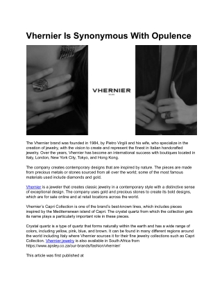 Vhernier Is Synonymous With Opulence