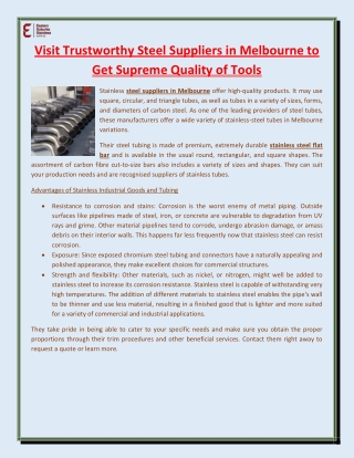 Visit Trustworthy Steel Suppliers in Melbourne to Get Supreme Quality of Tools