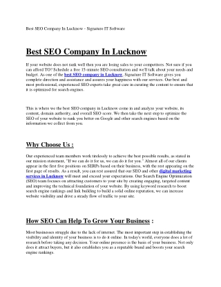 Best SEO Company In Lucknow - Signature IT Software