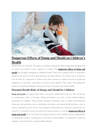 Dangerous Effects of Damp and Mould on Children