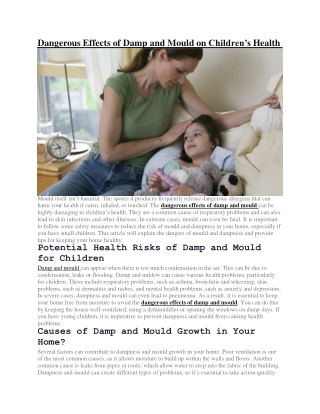 Dangerous Effects of Damp and Mould on Children