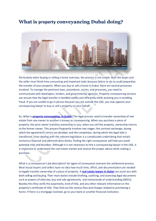 What is property conveyancing Dubai doing?