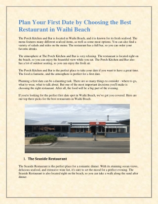 Plan Your First Date by Choosing The Best Restaurant in Waihi Beach