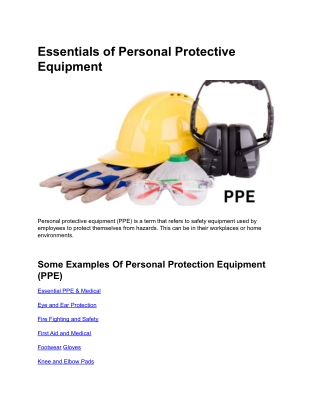 Essentials of Personal Protective Equipment