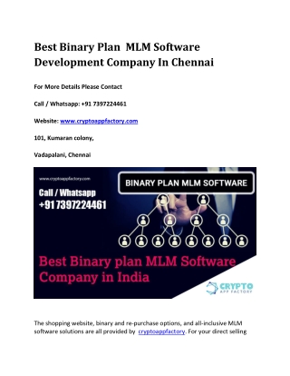Best Binary Plan  MLM Software Development Company