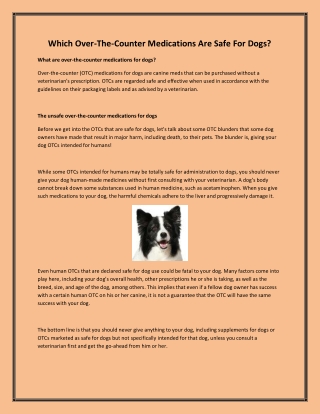 Which Over-The-Counter Medications Are Safe For Dogs