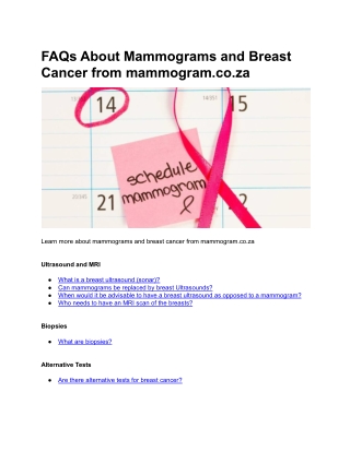 FAQs About Mammograms and Breast Cancer from mammogram.co.za