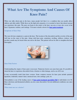 What Are The Symptoms And Causes Of Knee Pain?