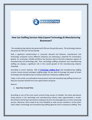 How Can Staffing Services Help Expand Technology & Manufacturing Businesses