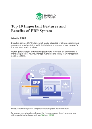 Top 10 Important Features and Benefits of ERP System - Emerald Softwares