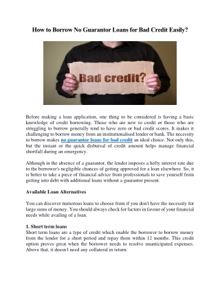 How to Borrow No Guarantor Loans for Bad Credit Easily