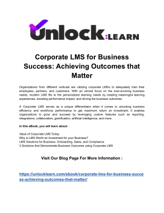Corporate LMS for Business Success: Achieving Outcomes that Matter