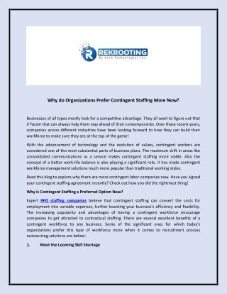 Why do Organizations Prefer Contingent Staffing More Now