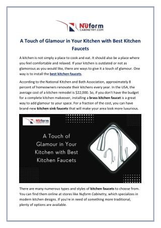 A Touch of Glamour in Your Kitchen with Best Kitchen Faucets
