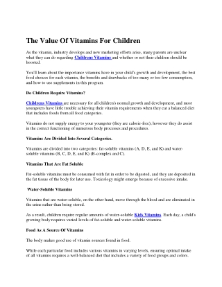 The Value Of Vitamins For Children