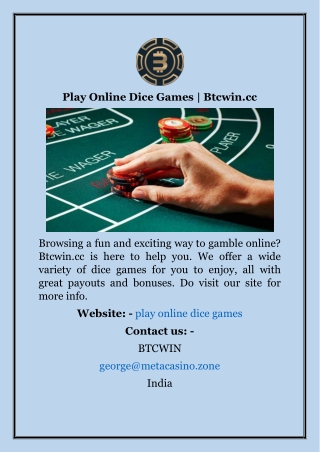 Play Online Dice Games  Btcwin.cc