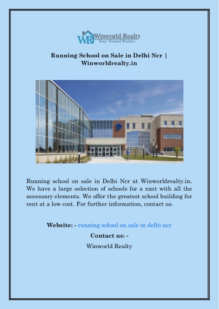 Running School On Sale In Delhi Ncr  Winworldrealty.in