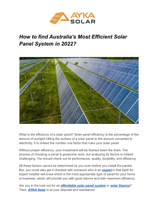How to find Australia’s Most Efficient Solar Panel System in 2022