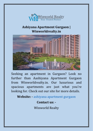 Ashiyana Apartment Gurgaon  Winworldrealty.in