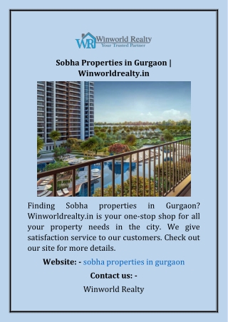 Sobha Properties In Gurgaon  Winworldrealty.in