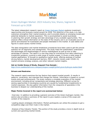 Green Hydrogen Market Latest Trend, News and Growth in Coming Year