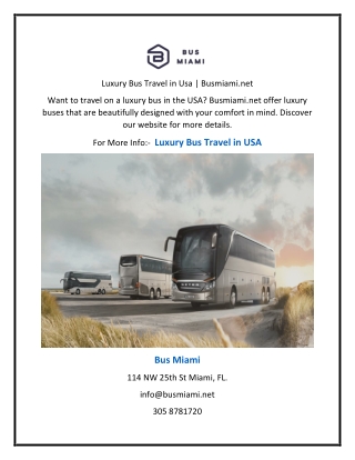Luxury Bus Travel in Usa | Busmiami.net